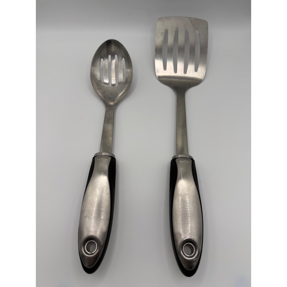 OXO Stainless Steel Slotted Serving Spoon/Spatula Good Grip Set of 2 Heavy Duty